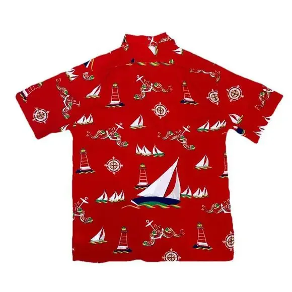 Polo Ralph Lauren Custom Fit Mens S Nautical Button Up Shirt Short Sleeve Red - Picture 3 of 7